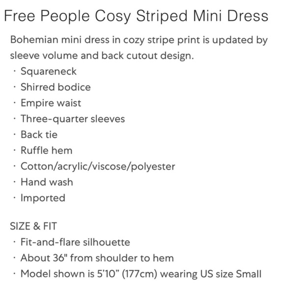FREE PEOPLE COSY STRIPED COTTON BOHO 3/4 BALLOON SLEEVE MINI DRESS - Picture 3 of 12